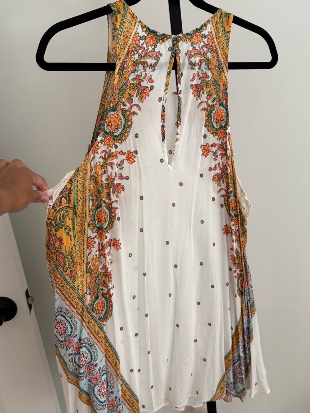 Free People White Paisley Border Mini Dress with Yellow & Blue Accents - Picture 5 of 5
